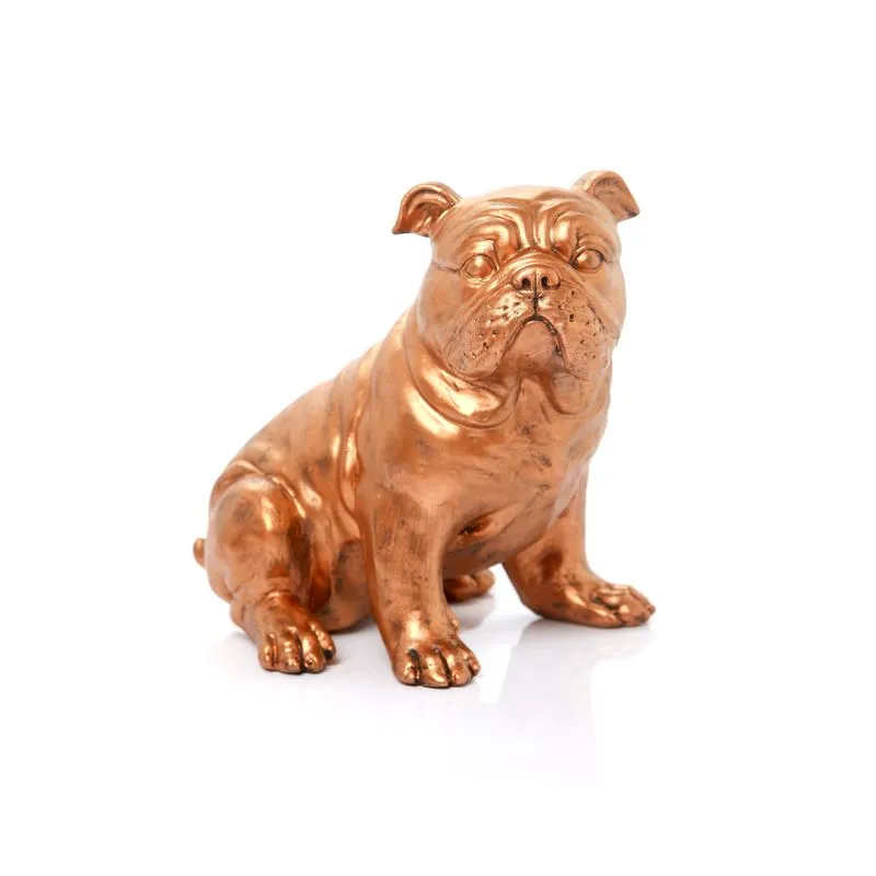 Cachorro Bulldog Cobre em Resina