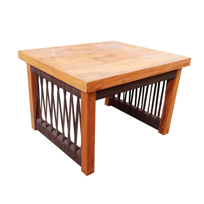 Mesa de Centro Corda Marrom Tampo Vidro Base Natural 60x50m