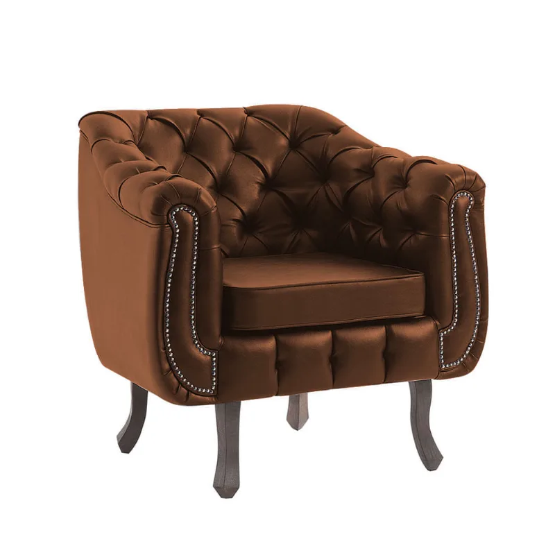 Poltrona Chesterfield em Courino Caramelo e Castanho