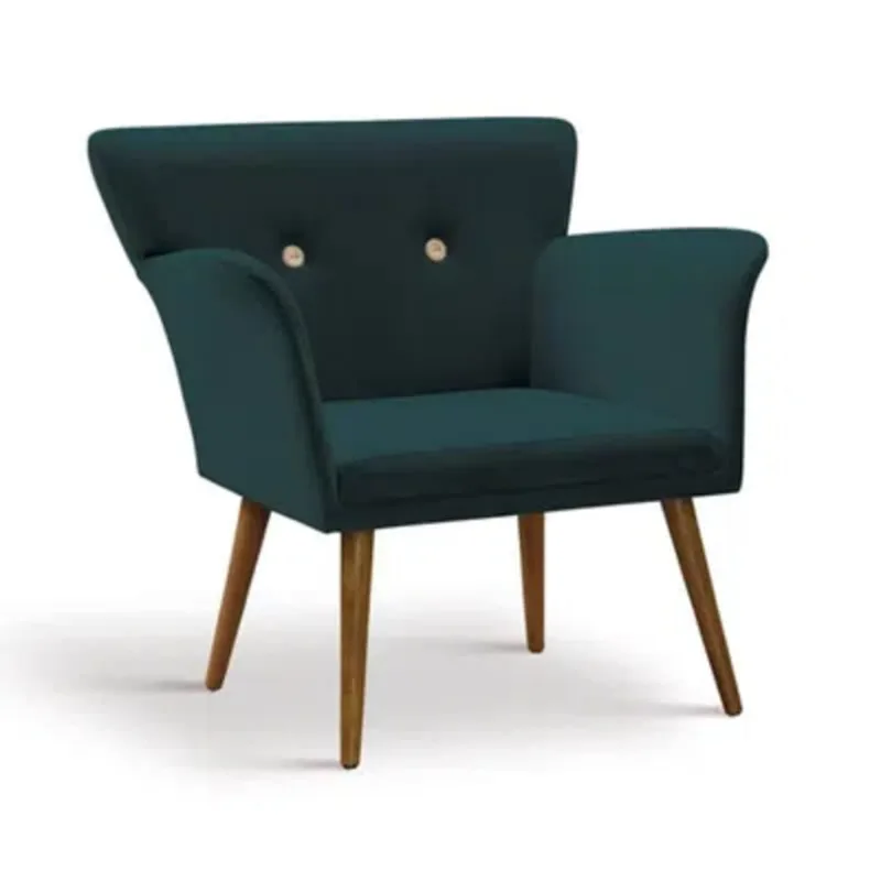 Poltrona Mickey Veludo com Botonê Verde Base Palito Mel T1170