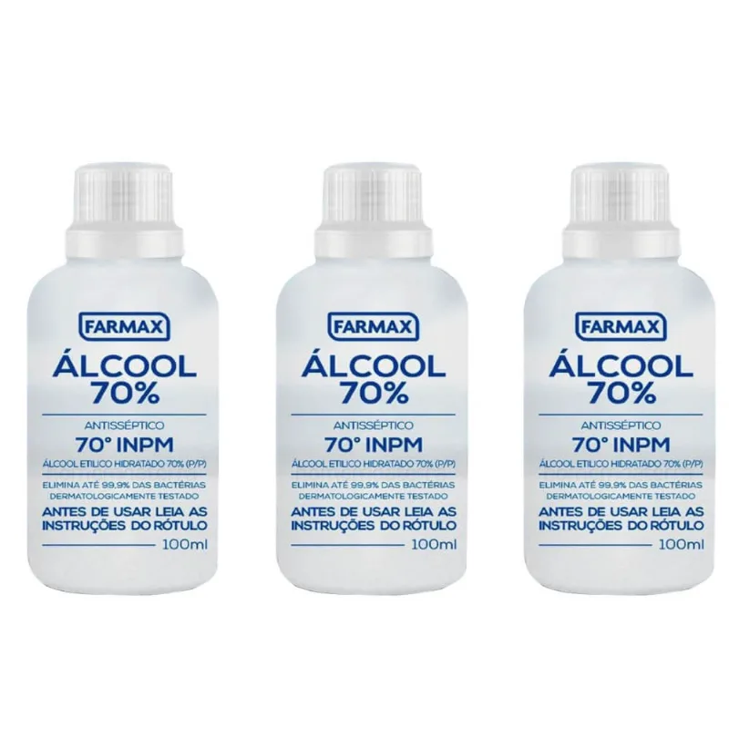 Farmax ÁLcool LÍQuido 70% 100ml (Kit C/03)