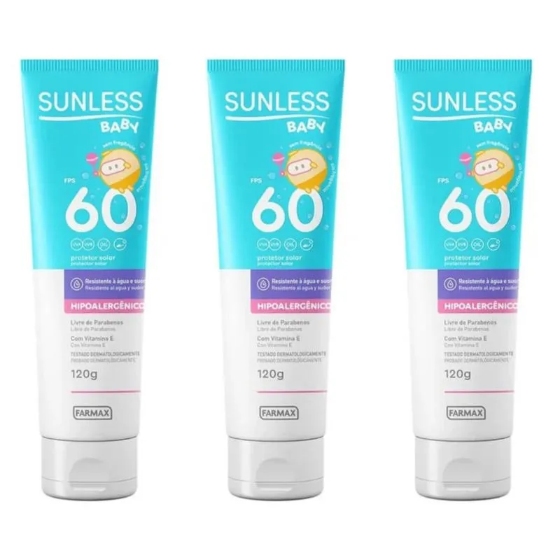 Farmax Sunless Baby Fps 60 Protetor Solar 120g (Kit C/03)