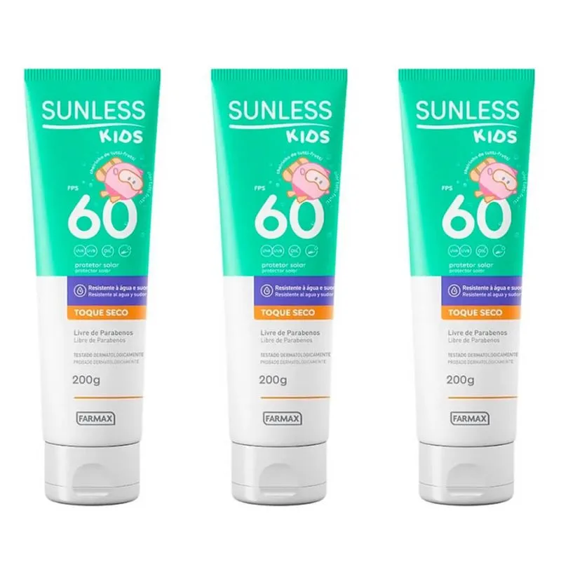 Farmax Sunless Kids Fps 60 Toque Seco Protetor Solar 200g (Kit C/03)