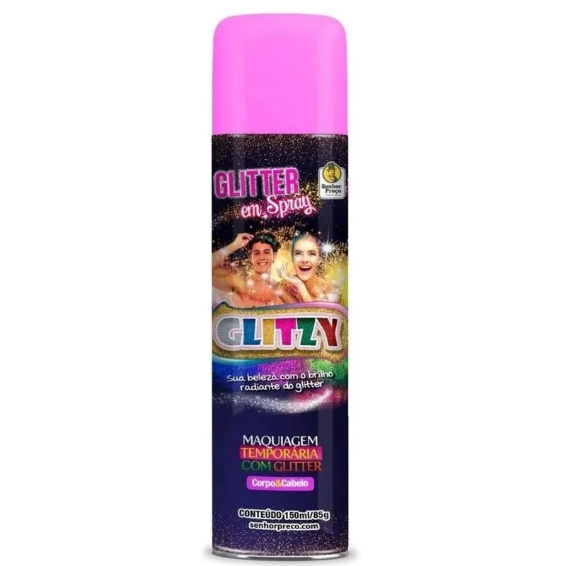 Spray Glitter Para Roupa, Corpo E Cabelo Glitzy Rosa 150ml
