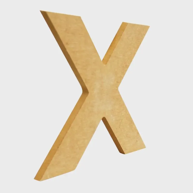 Letra de mdf Madeira Crua - Tamanho: 20,5 x 20,5 x 1,0 cm - Modelo: X