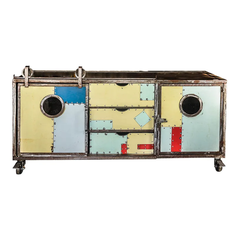 Rack Agata Multicolorido em Aço Escovado - 1,6m