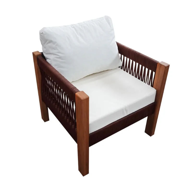 Poltrona Corda Marrom Estofado Cru Base Natural