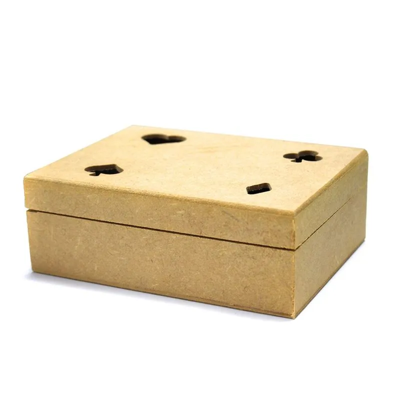 Caixa de Baralho Vazada com Dobradiça de mdf Madeira Crua - Tamanho: 12 x 16 x 5,5 cm