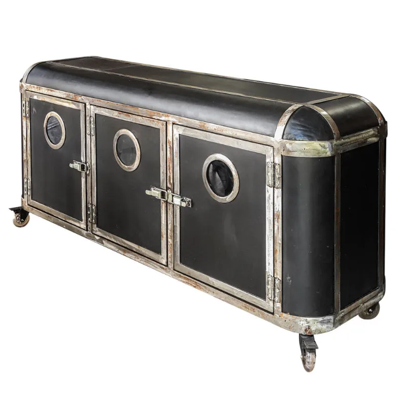 Rack Bombe Preto em Ferro com Portas Nauticas - 1,50m