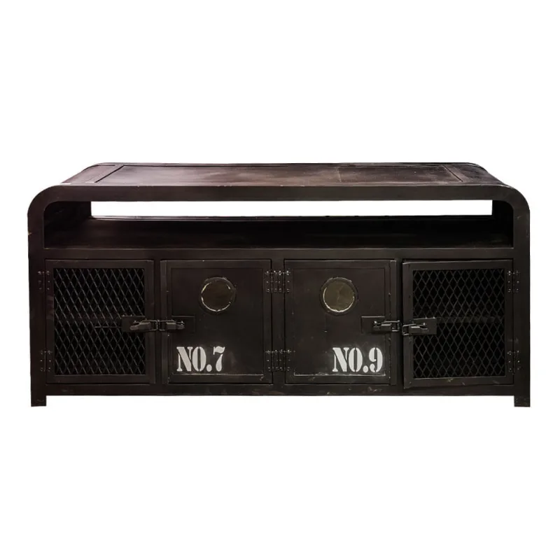 Rack Curva Preto com Portas Forja - 1,55m