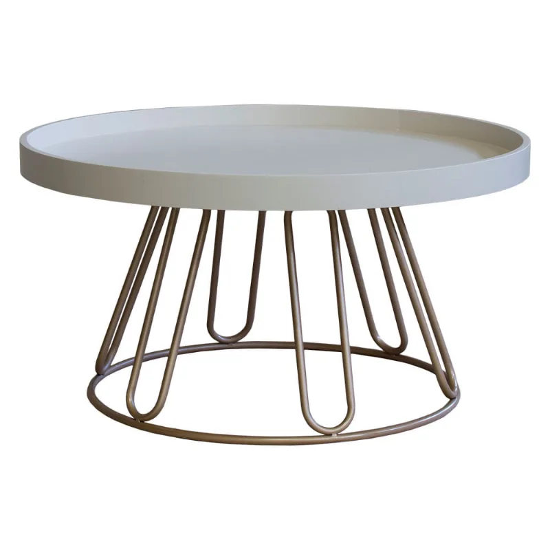 Mesa de Centro Miro Off White e Cobre 80cm