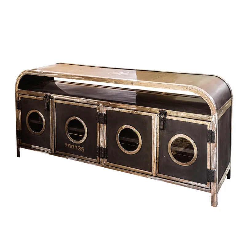 Rack Curva Forja Preto em Ferro com Portas Nauticas - 1,50m