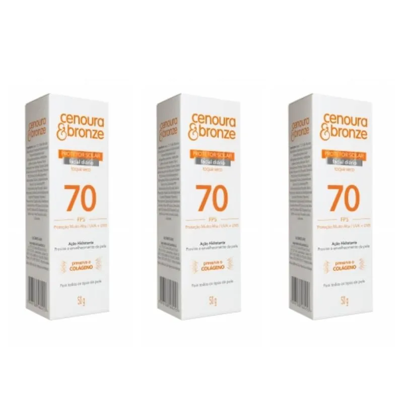 Cenoura Bronze Protetor Solar Facial Fps70 50g (Kit C-03)