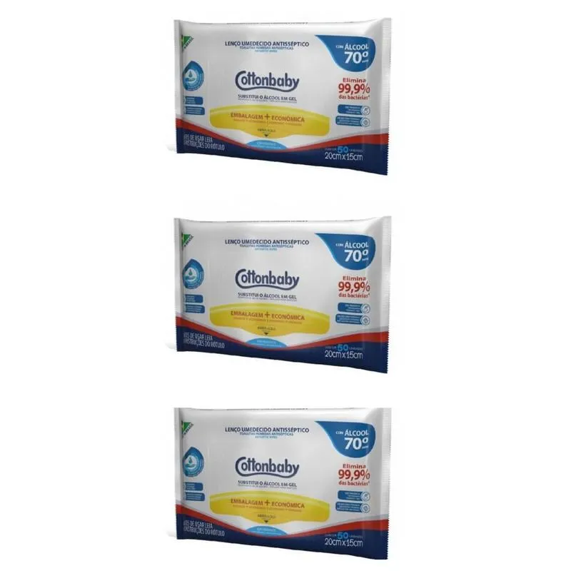 Cottonbaby Antisseptico Alcool 70% Lenco Umedecido C-50 (kit C-03)