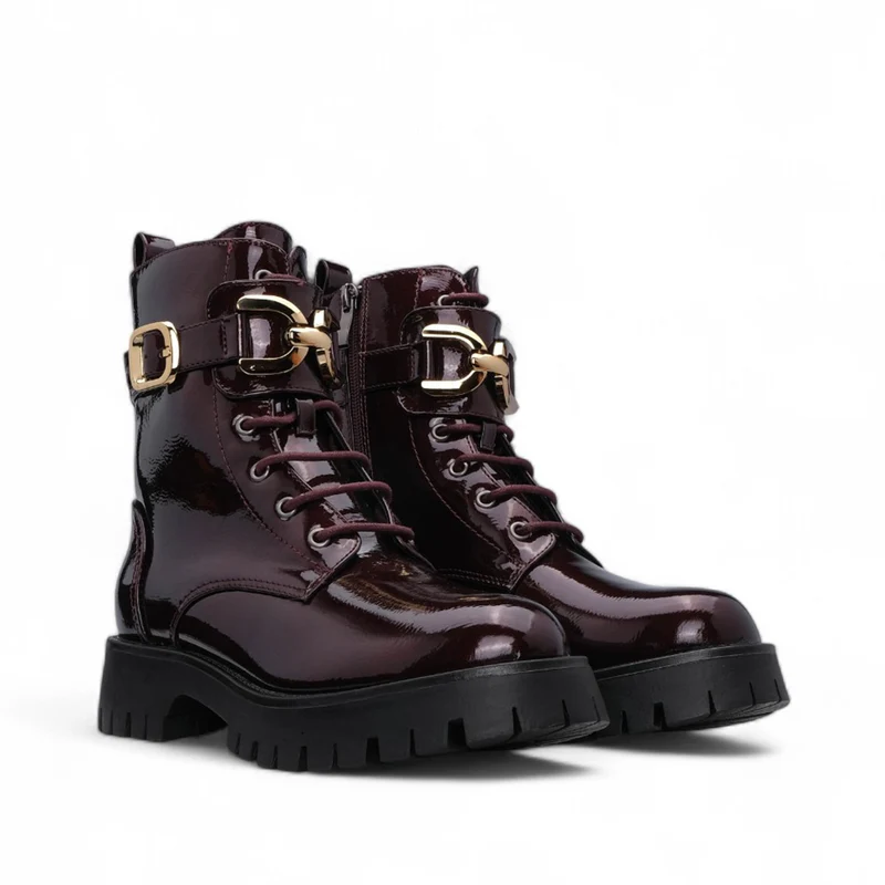 Bota Militar Mulher Verniz Bordeaux 36