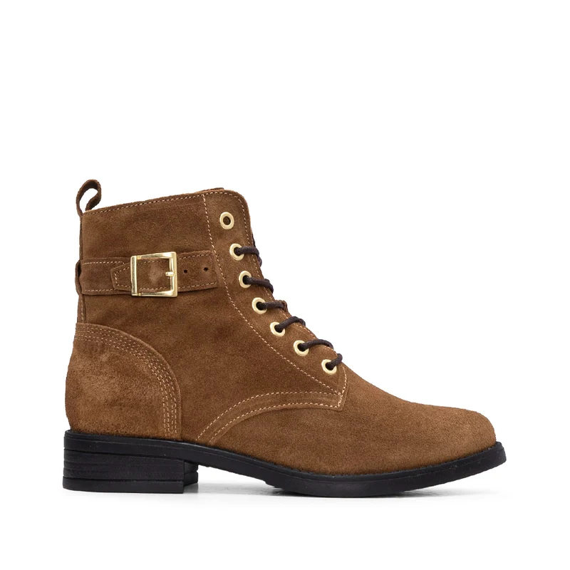 Botim Salto Raso Mulher Camurça Camel 36