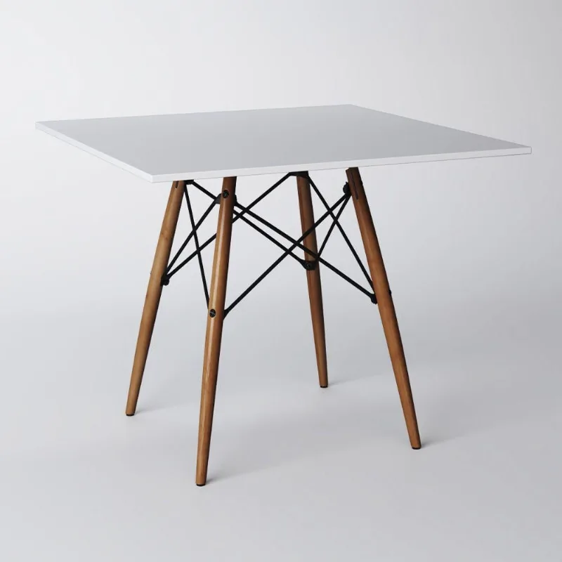Mesa Eiffel Tampo Quadrado De Madeira 90Cm Branco Branco