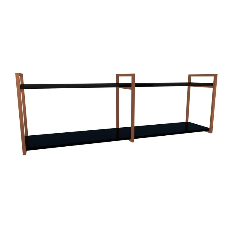 Nicho Industrial 2 Prateleiras Copacabana Ferro Cobre Tampo Preto 120cm
