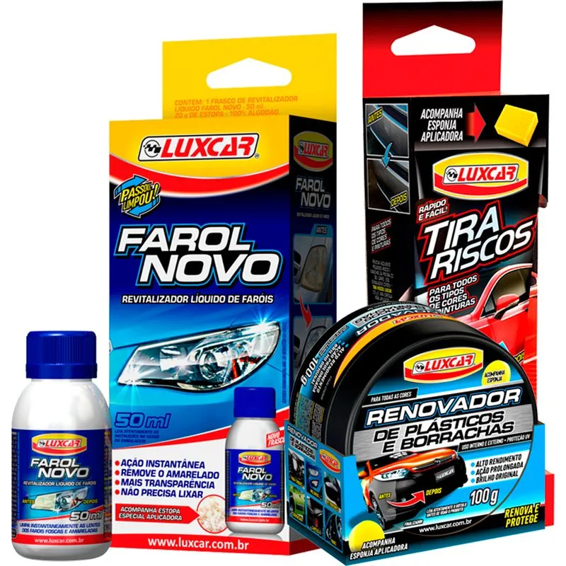 Kit Farol Novo com Renovador de Plasticos Tira Riscos Luxcar