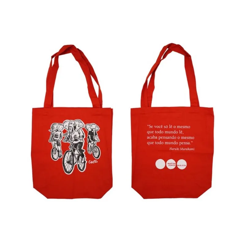 ECOBAG VINIL - MARTINS FONTES - ELEFANTES DE BICICLETA - VERMELHA