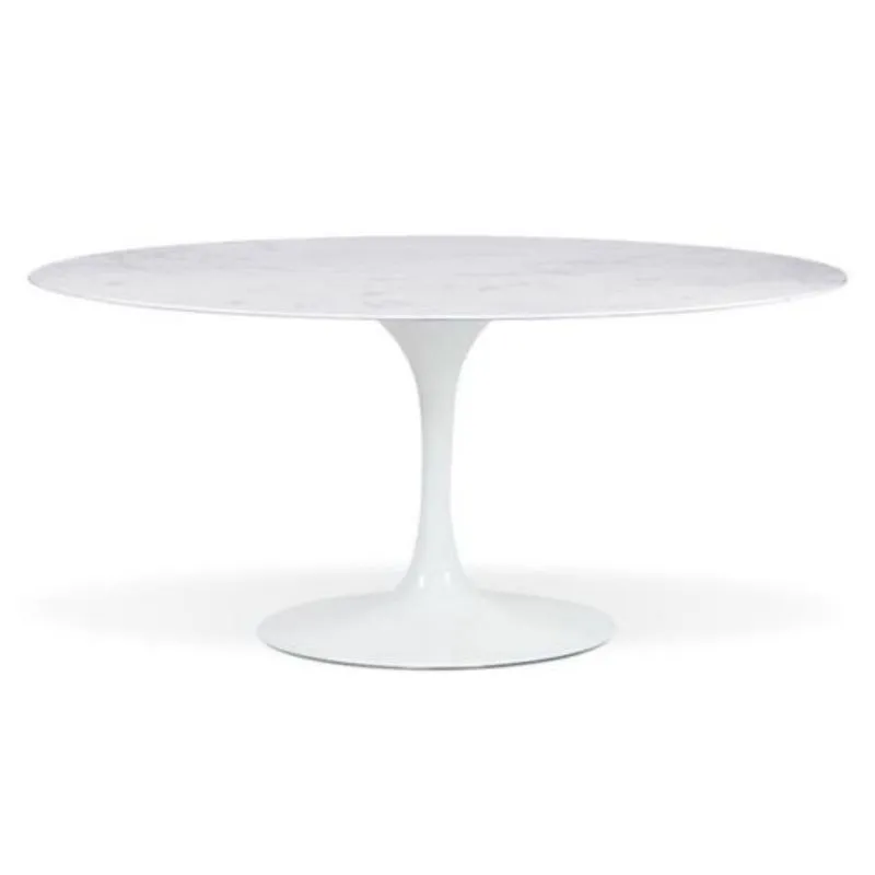 Mesa De Jantar Saarinen Oval 198x122 Cm Mármore Branco Extra Base Branca