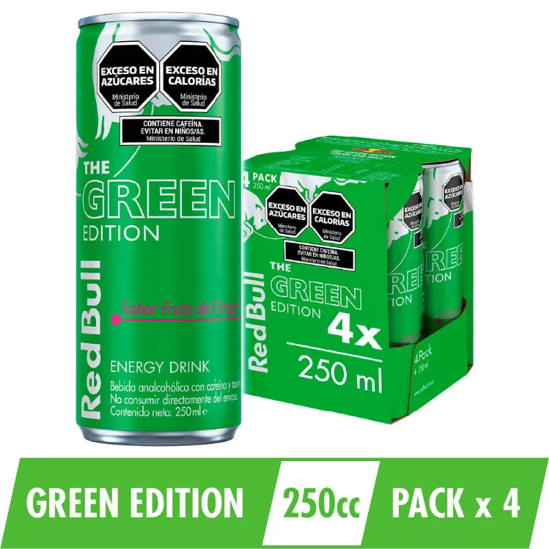 Bebida Energizante Green Edition Sabor Fruta del Dragón x 4 Un Red Bull Energizante Green 250 Ml Fourpack - 4 Un Red Bull