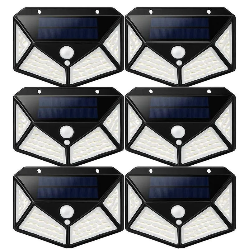 Kit 6 Luminárias Arandela Solar 100 Leds Com Sensor De Presença Automático Para Uso Externo