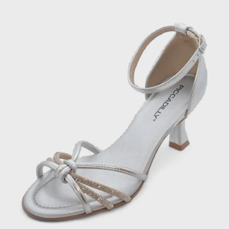 Sandália Feminina Piccadilly Salto Medio napa-strass