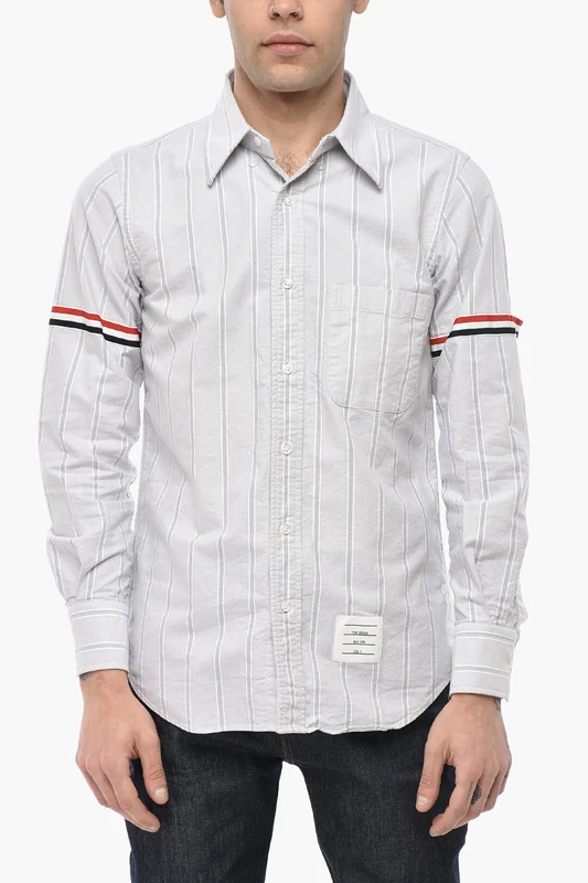 0470~Striped Shirt With Pocket And Button-Down Collar L