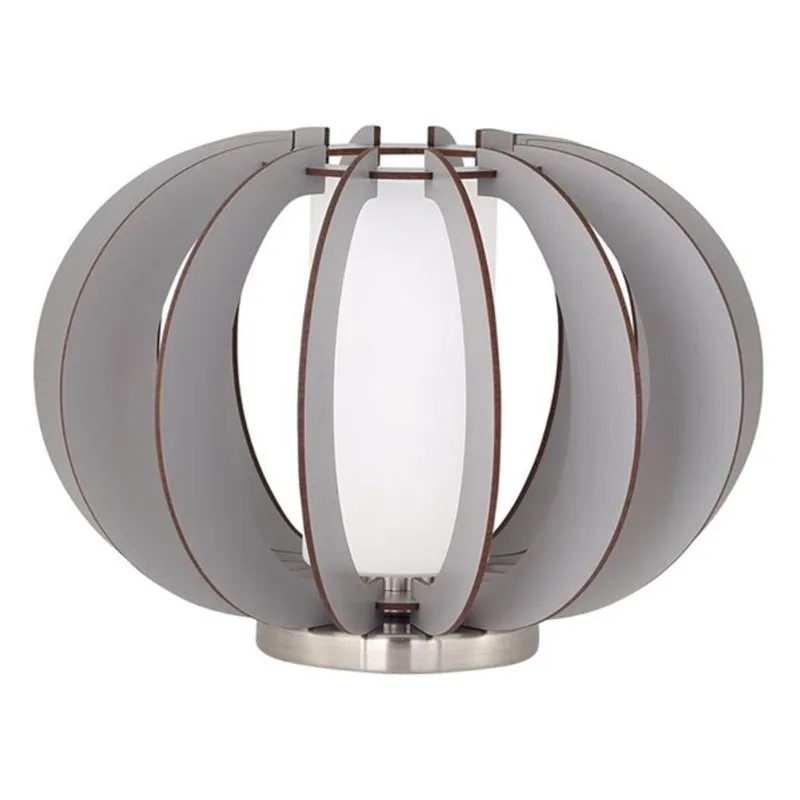 Eglo Stellato Colore 8.5-in Matte Nickel Incandescent In-Line Standard Table Lamp with Wood Shade