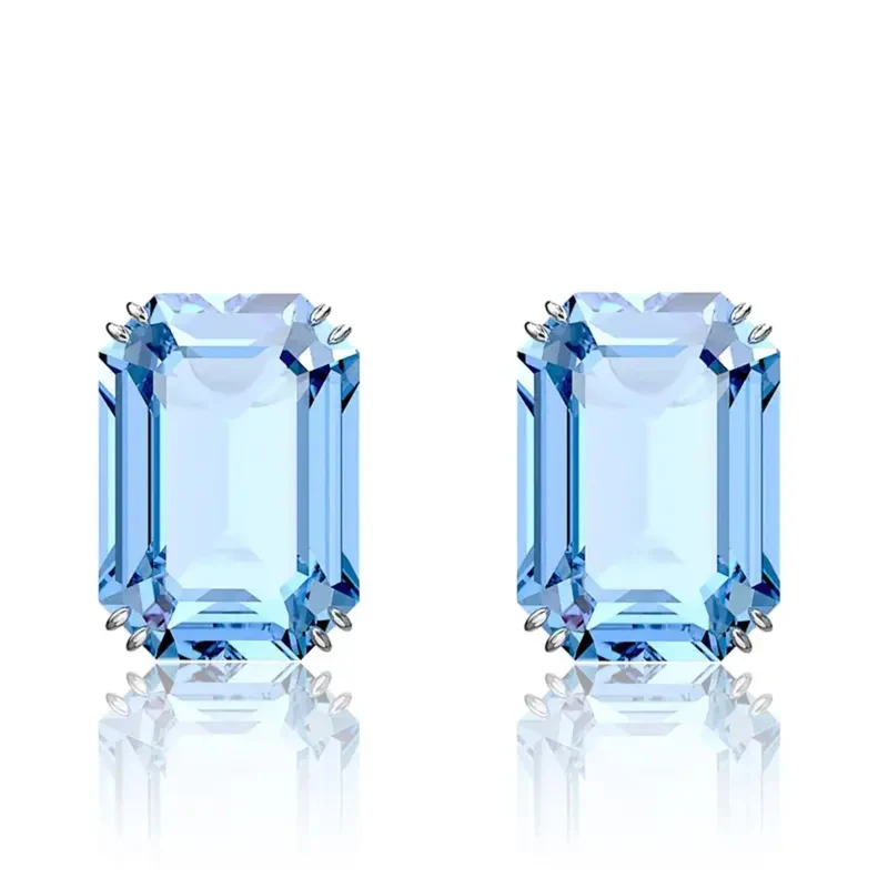 Swarovski Millenia Stud Earrings Octagon Cut, Blue, Rhodium Plated