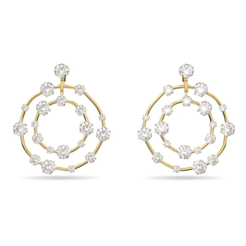 Swarovski Constella Clip Earrings Circle, White, Gold-tone plated