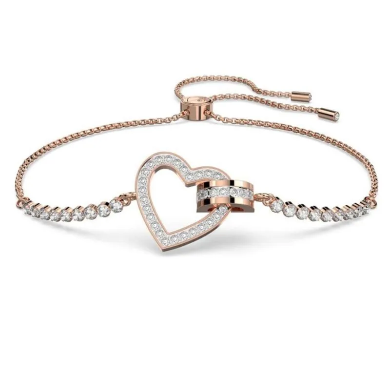 Pulseira Swarovski Lovely Coração Banhado Ouro Rosa Elegante 5636443 Rose Gold