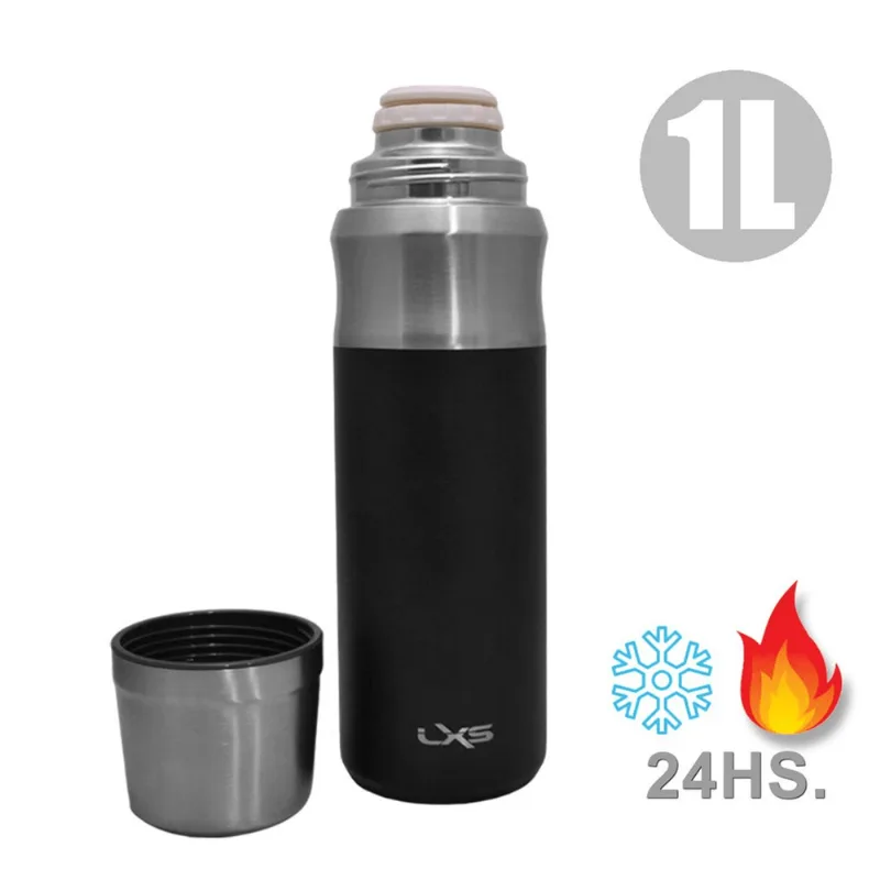 Termo Acero Inoxidable 1 Litro Doble Capa Pico Cebador 360° Negro