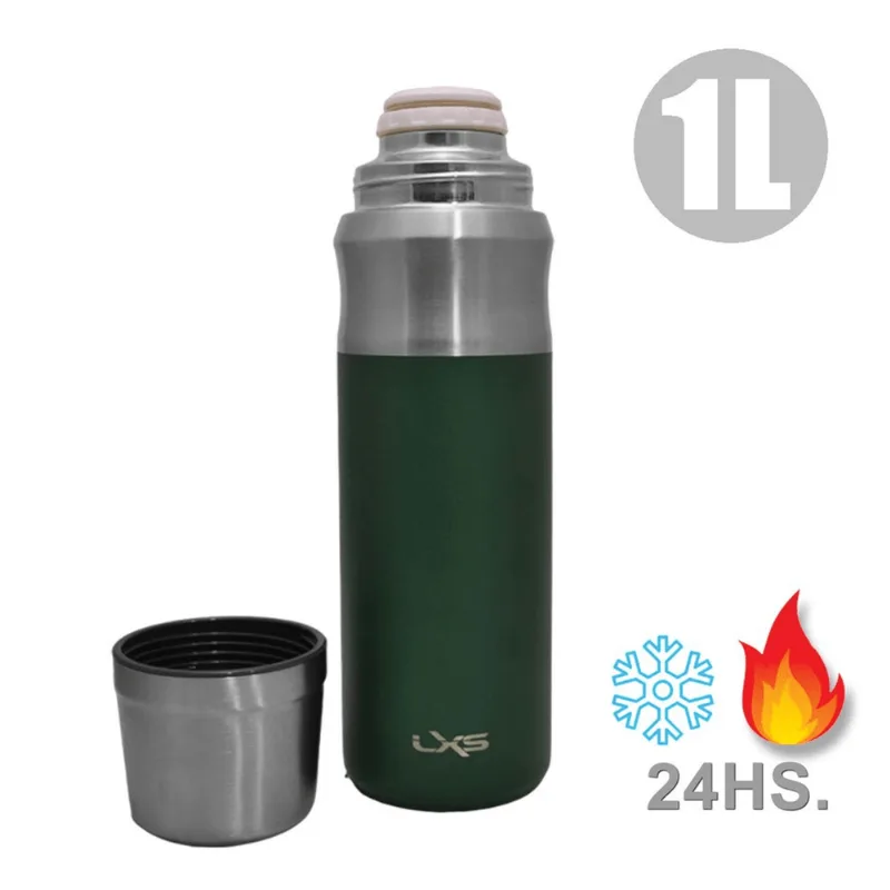 Termo Acero Inoxidable 1 Litro Doble Capa Pico Cebador 360° Verde