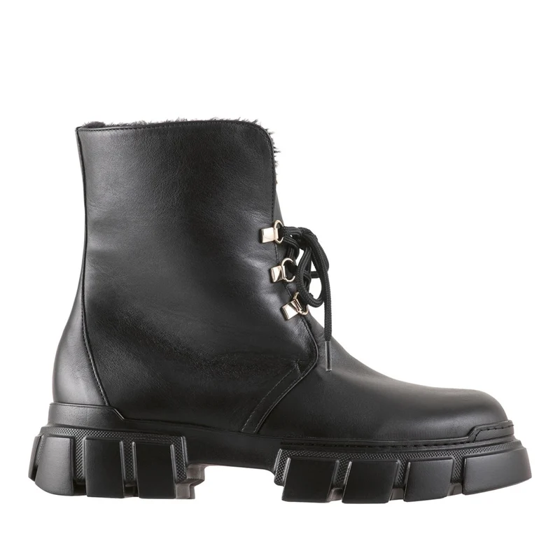 Högl Black Sheepskin Lined Leather Winter Ankle Boots EU 38
