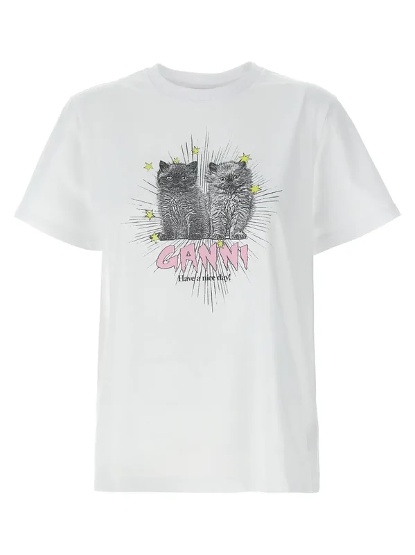 Ganni White Cotton T-Shirt XXS