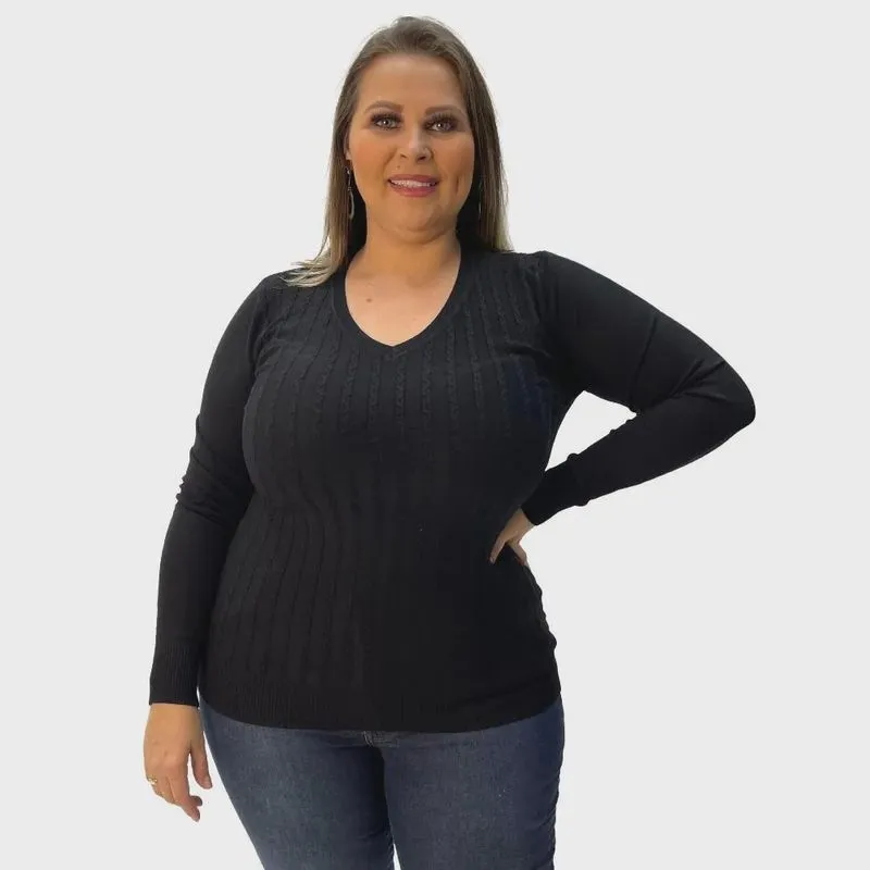 Blusa Dunialin Plus Size em Lã Tricot