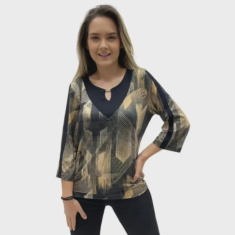 Blusa miravest manga 3/4 gola redonda feminina