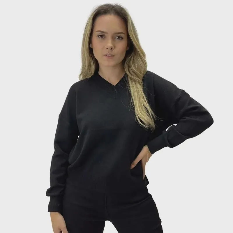 Blusa Facinelli tricot Lã Gola V Manga Longa