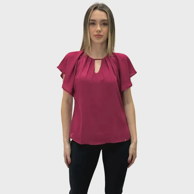 Blusa Fato Básico Gola Redonda Manga Curta Feminina