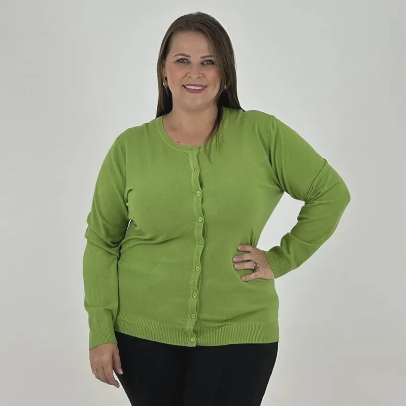 Casaco City Lady Cardigan Lã Plus Size com Botão Feminino