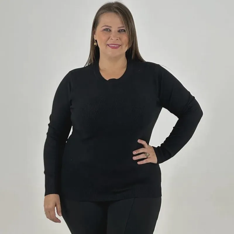 Blusa de Lã Dunialin Plus Size Manga Longa Feminina