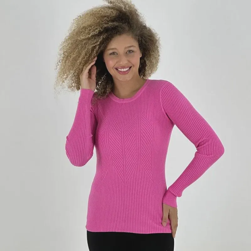 Blusa de Lã Dunialin Canelada Gola Redonda