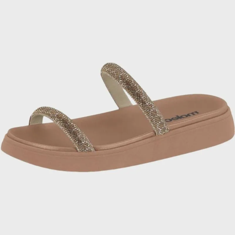 Sandália Moleca Papete Slide com Strass Feminina