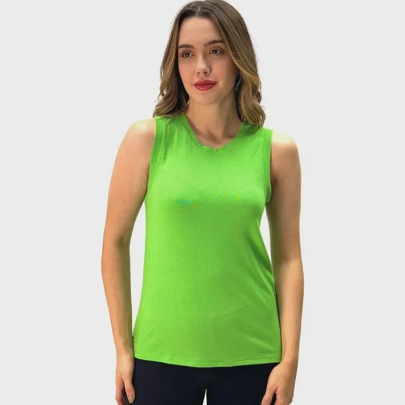 Blusa Regata Conceito Alongada Gola Redonda Feminina