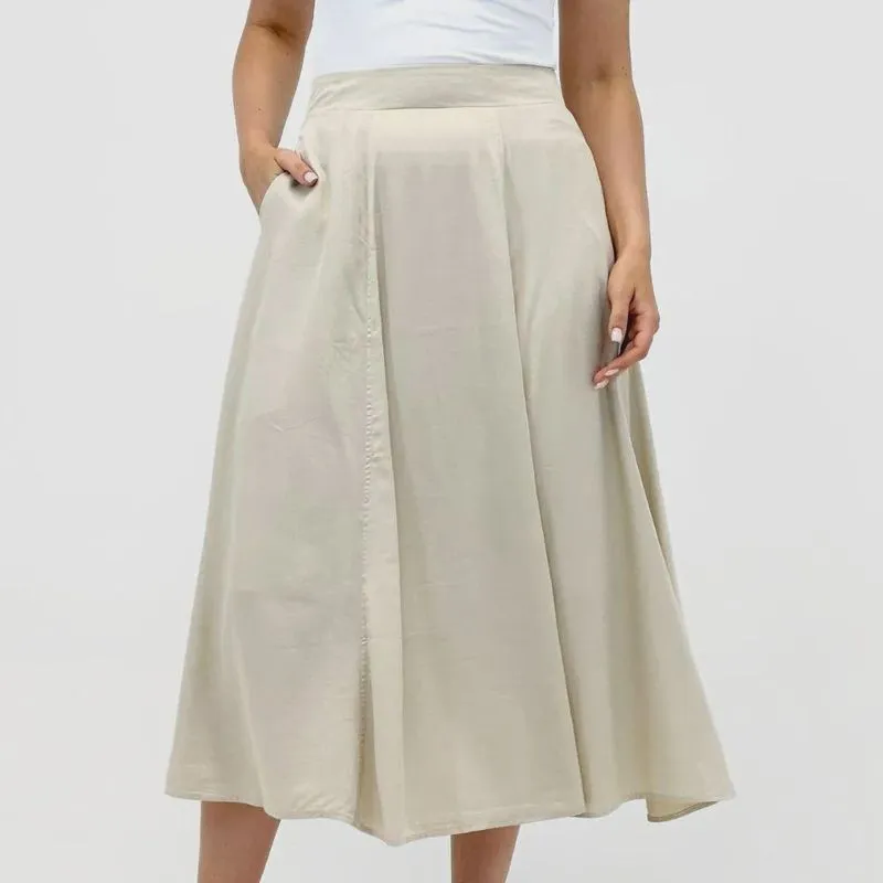 Saia Pacific Blue Midi Evasê em Tecido Feminina