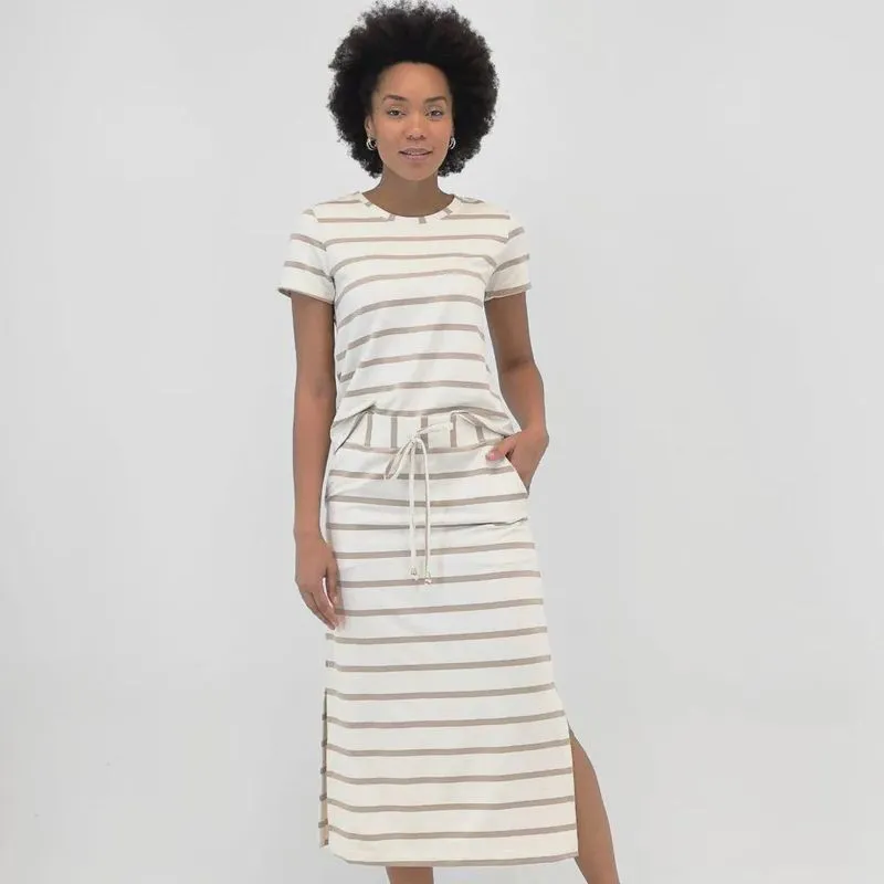 Conjunto Haro Conceito Blusa Manga Curta com Saia Midi Listrado Feminino