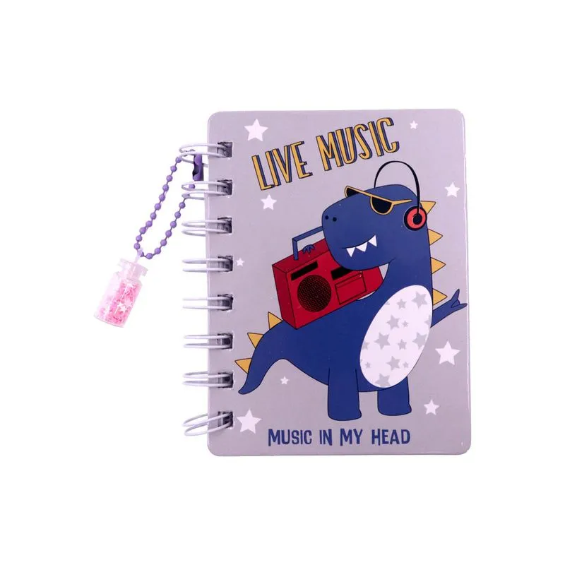Mini Agenda Espiral Capa Dura Live Music Dino Com Fone 11.5Cm Unidade 103 - Colorido