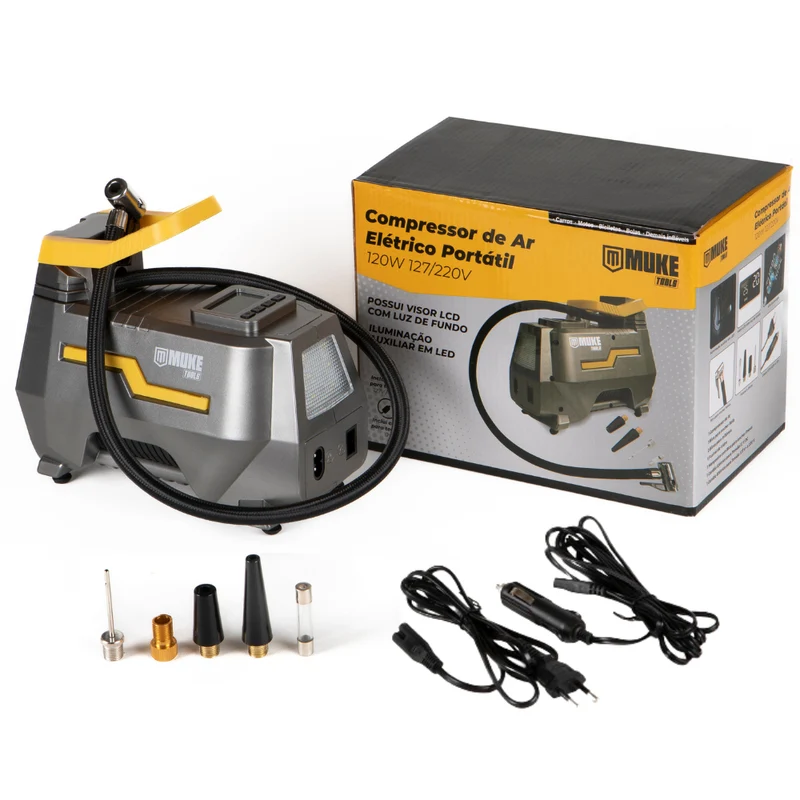 Mini Compressor de Ar Portátil 12V (Carro) e Bivolt 110/220V (Casa) - Muke Tools BIVOLT